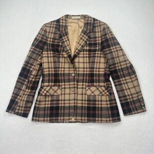 Gordon of Philadelphia Women's Wool Button‎ Dress Jacket Size 12 Brown Plaid